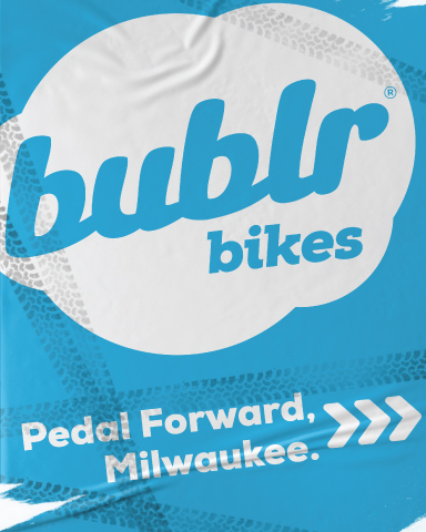 The bublr bikes logo against a blue background.