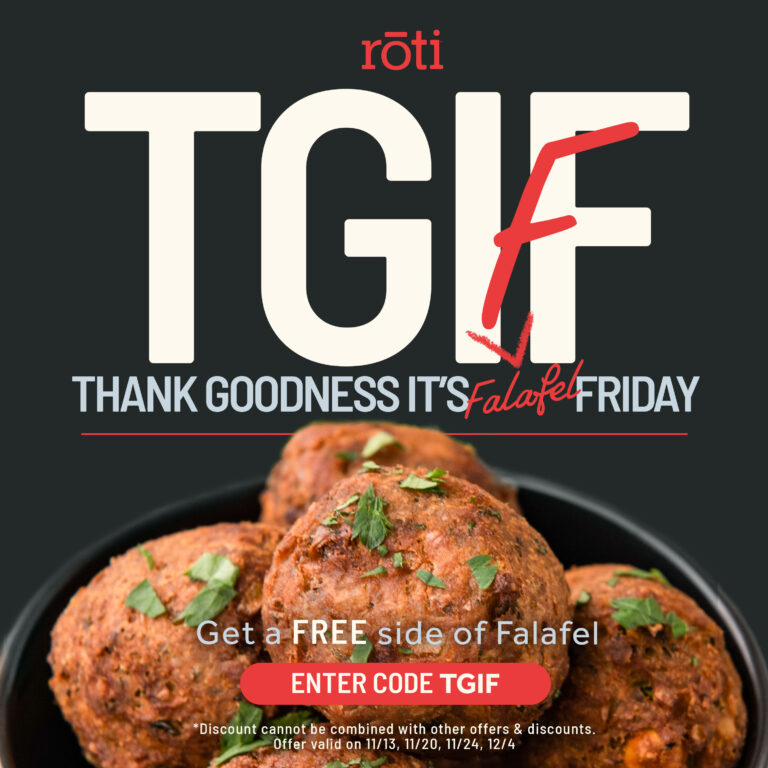 A graphic that says thank goodness its falafel friday.