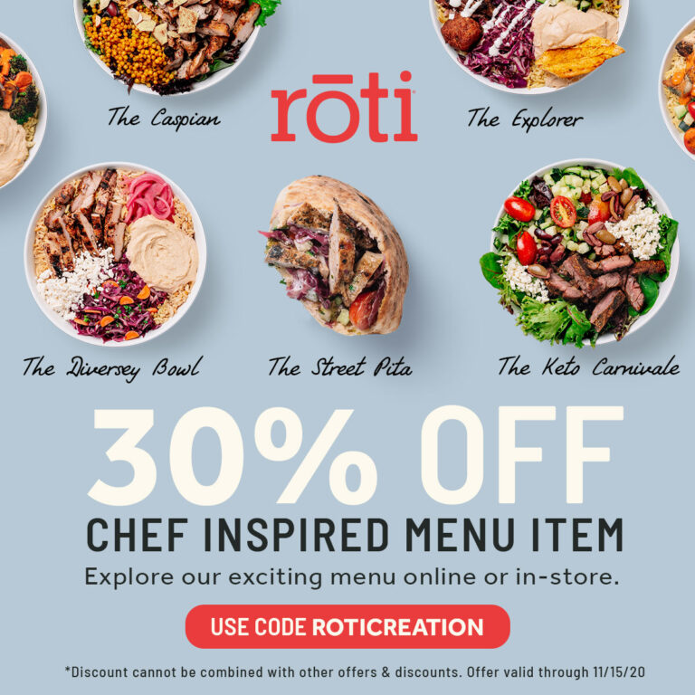 A graphic that says 30% off chef inspired menu item.