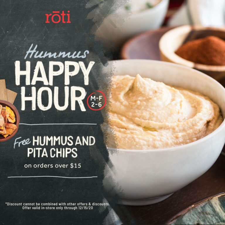 A graphic that says hummus happy hour.